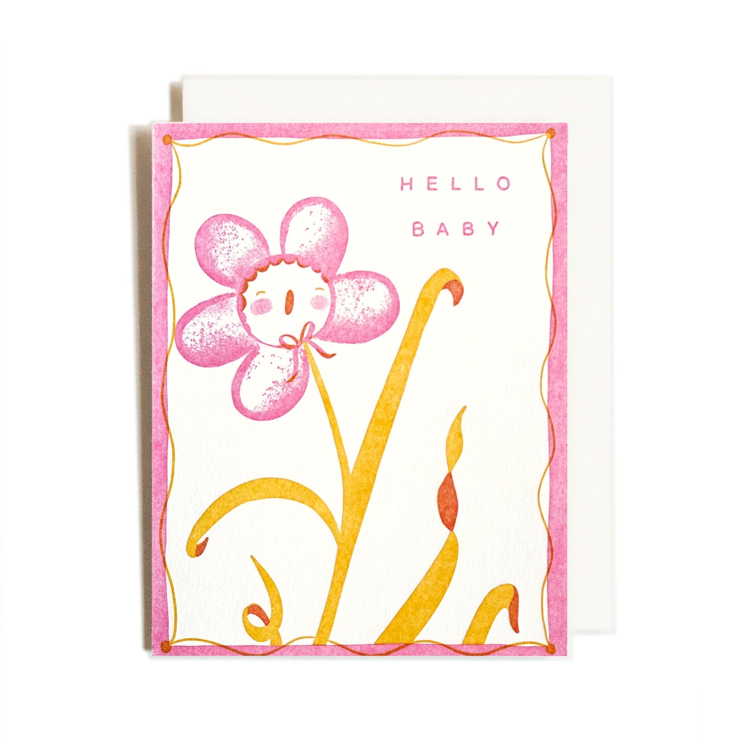 Hello Baby | Pink Flower | Letterpress Card