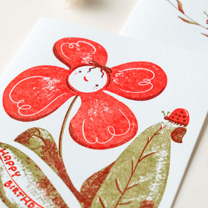 Birthday Flower Ladybug | Letterpress Card