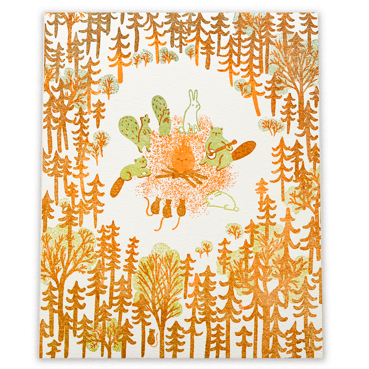 Campfire | Animals | 8x10 Letterpress Art Print