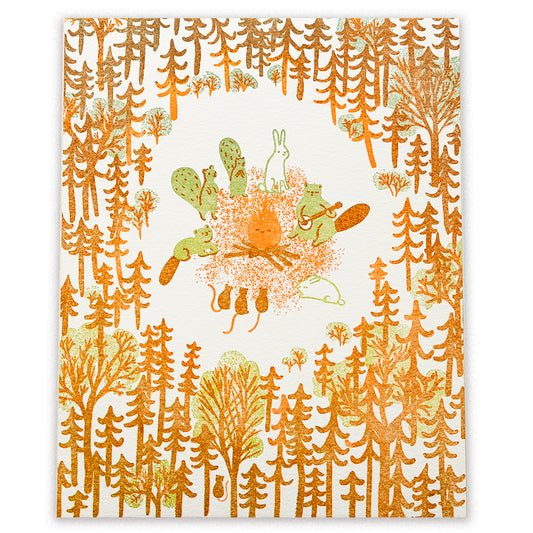 Campfire | Animals | 8x10 Letterpress Art Print